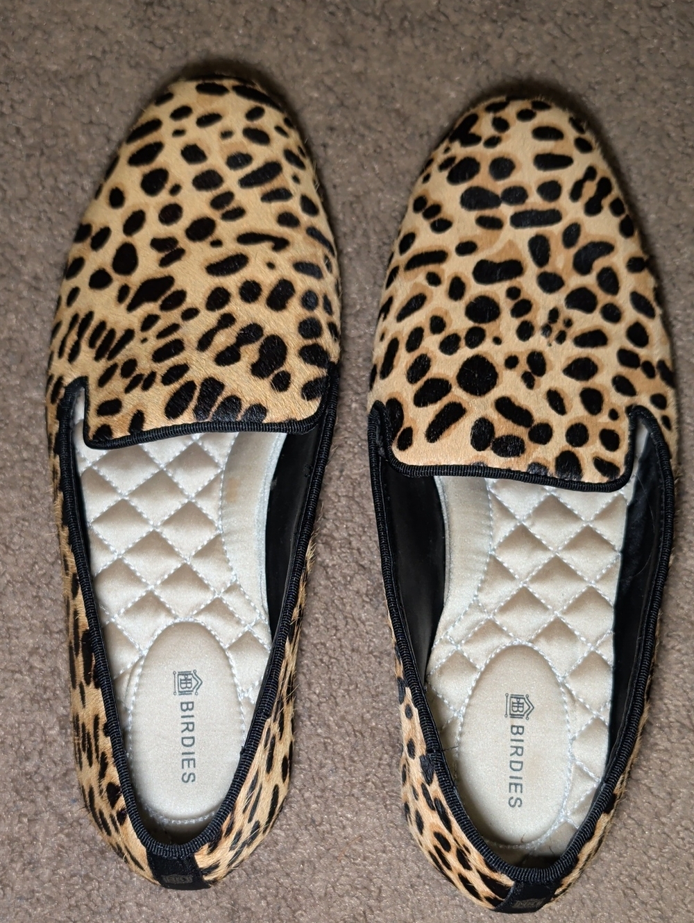 Birdies The Starling Leopard Calf Hair Loafers Smoking Slippers